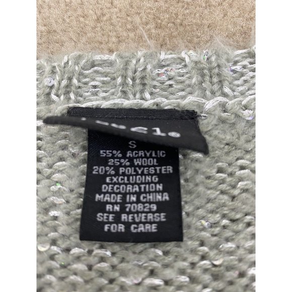 Rue 21 Small Gray Silver Sparkly Sequin Acrylic Wool Long Sleeve Knit Sweater - Picture 9 of 12